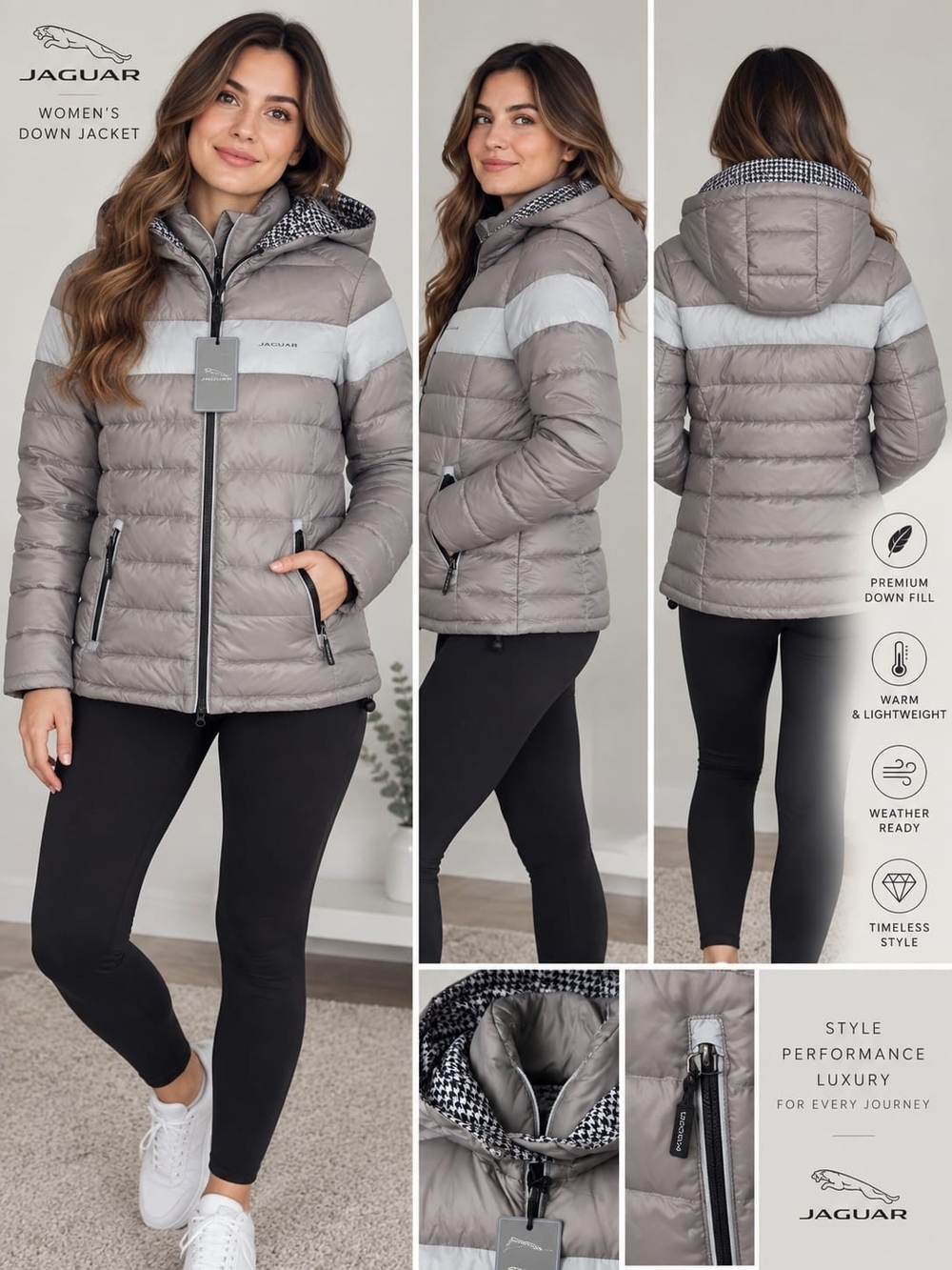 Jaguar Women's Down Filled Hooded Puffer Jacket | Grey